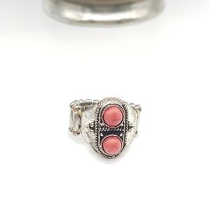 Pink Turquoise Stone Tribal Style Stretch Ring